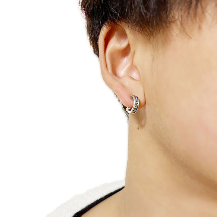 ≪FatimaDesign/ファティマデザイン≫サン・シュエールフープピアスBK/シルバー925