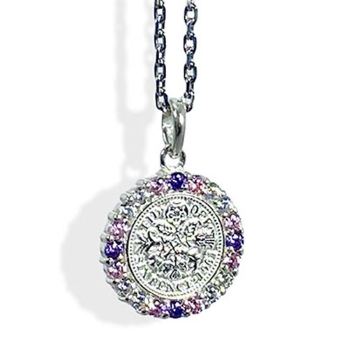 ≪AQUA SILVER/アクアシルバー≫幸せのシックスペンスコイン・ストーンネックレス