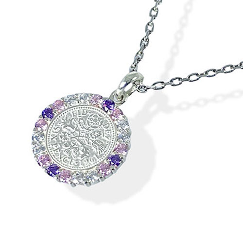 ≪AQUA SILVER/アクアシルバー≫幸せのシックスペンスコイン・ストーンネックレス