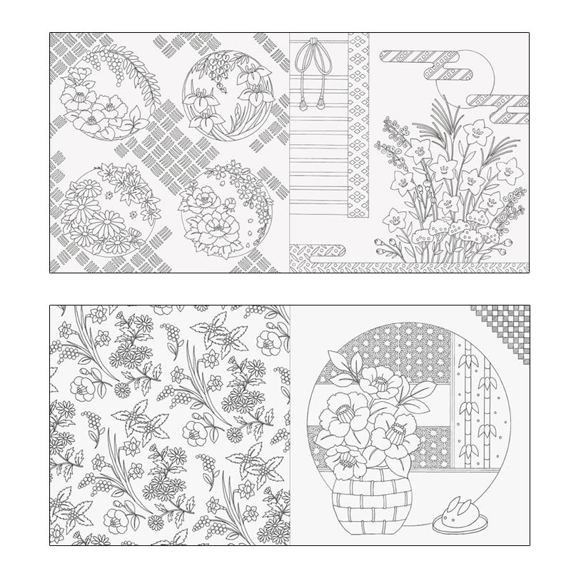 廃番・販売終了]449-2019 ｢和の花暦と花もよう ぬり絵ブック｣著：石村