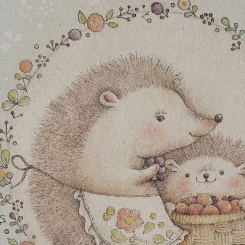 ハリネズミの親子の油彩画 廃番・販売終了]417-2261 埜口智佳子ウッドバーニングXmasキット