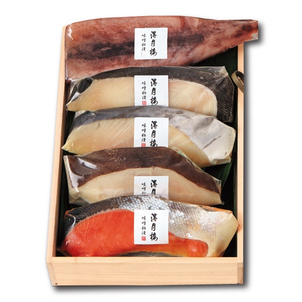 魚介味噌粕漬詰合せ F-1 （5点 木箱入）|銀座若菜公式通販サイト