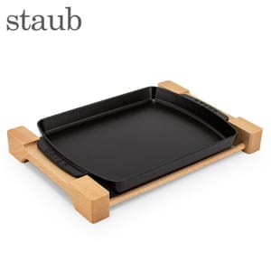 ���ȥ��� Staub ���ơ����ץ졼�� 1205223/40509-523-0 �֥�å� PALTO SERVICIO RECTANGULAR CON BASE DE MADERA Plato rectangular base madera Black IH�б� ������ ��