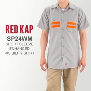 åɥå Red Kap   Ⱦµ   ȿͺ ե쥯 SP24WM 졼ߥ SHORT SLEEVE ENHANCED VISIBILITY SHIRT Grey w/ Orange Visibility Trim 