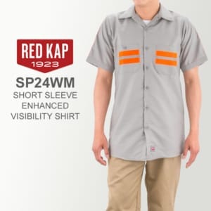 ��åɥ���å� Red Kap �������� ��� Ⱦµ ����� ����� ȿ�ͺ� ��ե쥯���� SP24WM ���졼�ߥ���� SHORT SLEEVE ENHANCED VISIBILITY SHIRT Grey w/ Orange Visibility Trim  ��