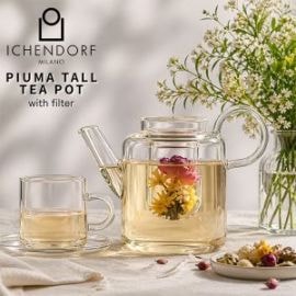 ���å���ɥ�� ICHENDORF �ߥ�� �ԥ��� ���饹 �ƥ����ݥå� �ȡ��� 3�����å� PIUMA Tall Tea Pot with filter �ߥ�� �ե��륿���դ� �㤳���դ� �ܥ����ꥱ���ȥ��饹 ��Ǯ���饹 Ʃ�� �ץ쥼��� ��