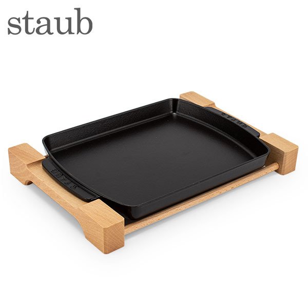 ȥ Staub ơץ졼 1205223/40509-523-0 ֥å PALTO SERVICIO RECTANGULAR CON BASE DE MADERA Plato rectangular base madera Black IHб  