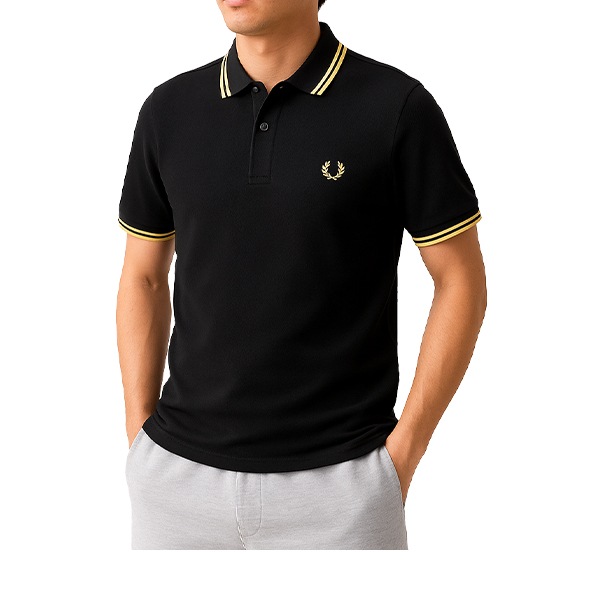 �ե�åɥڥ꡼ Fred Perry �ݥ������ M12 �ĥ���ƥ��åץ� TWIN TIPPED FRED PERRY SHIRT �ݥ� ����� Ⱦµ �ȥåץ� ��� ��ǥ����� ����ץ� �����奢�� ������� 157 Black / Champagne / Champagne ��