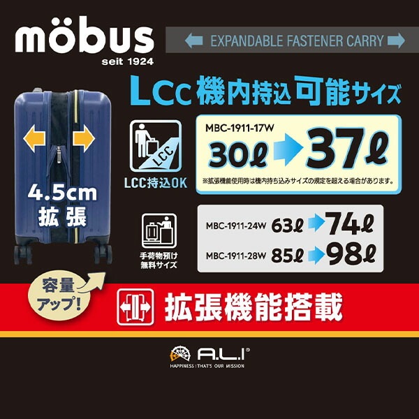 【特価商品】［アジア・ラゲージ］ スーツケース ｍｏｂｕｓ 機内持込可能サイズ A.L.I アジアラゲージ スーツケース mobus モーブス コラボ 機内