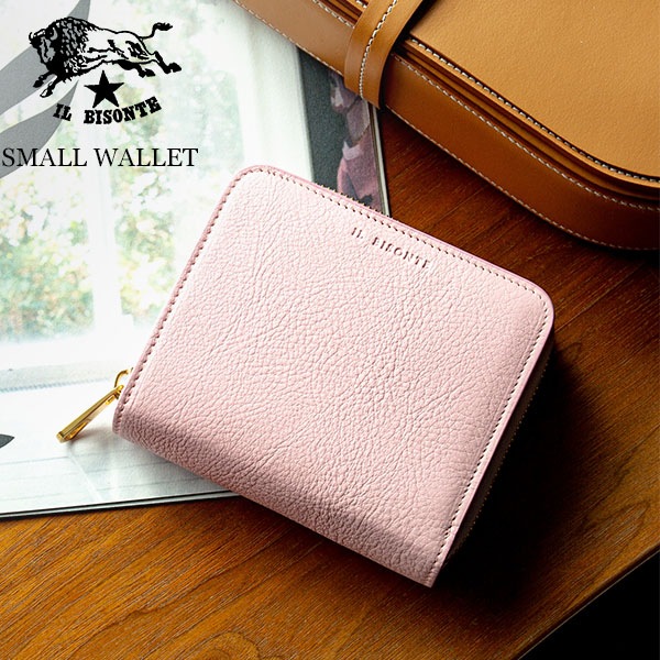 確実正規品　IL BISONTE 二つ折り財布 ピンク 在庫限り イルビゾンテ Il Bisonte 二つ折り財布 SMALL WALLET