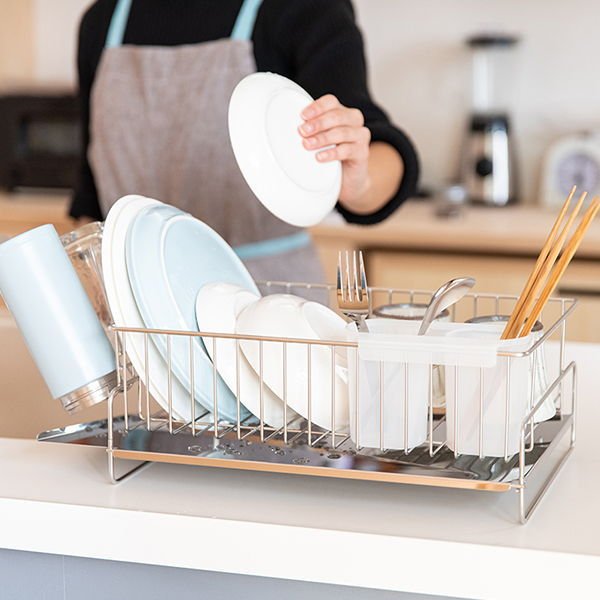 水切りラック 水切りかご 斜めに流れる 1段水切り 右置き用 左