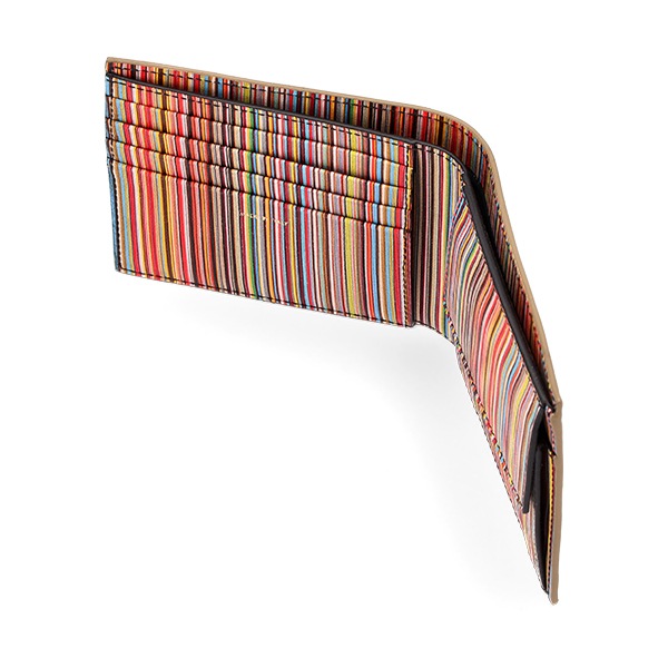 【極美品】ポールスミス 二つ折り財布 レザー 小銭入れ付き マルチストライプ Paul Smith ポール・スミス マルチストライプ 長財布（小銭入れ