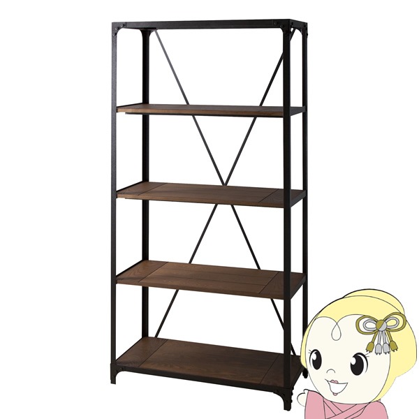 古道具／ビンテージ　木製本棚（4段） ブックシェルフ 幅60cm 4段 木製 アイアン （ 本棚 棚 ラック 収納