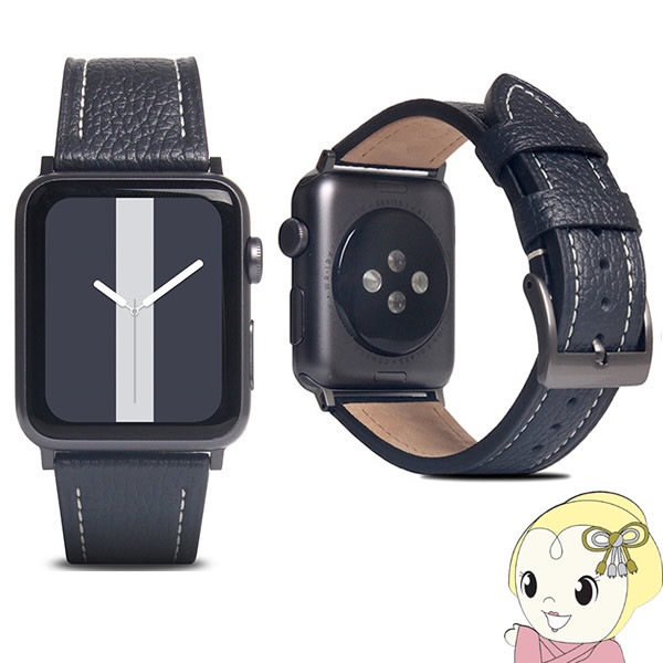 Apple Watch用45/44/42レザーバンド ブラックブルー SD21971AWBB【送料