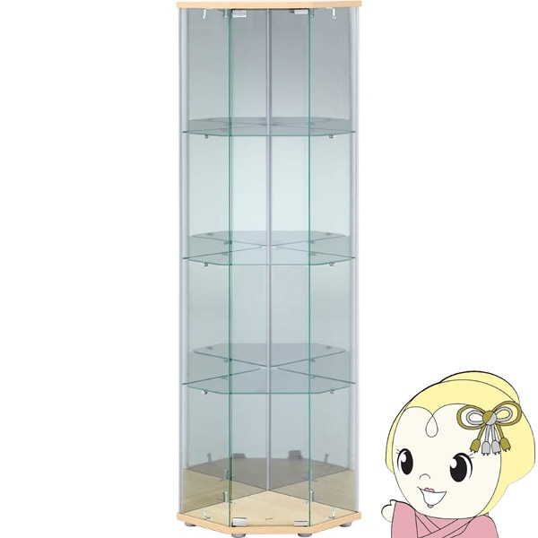 ガラスコレクションケース 4段 スリム ナチュラル 幅55cm 奥行43.5cm