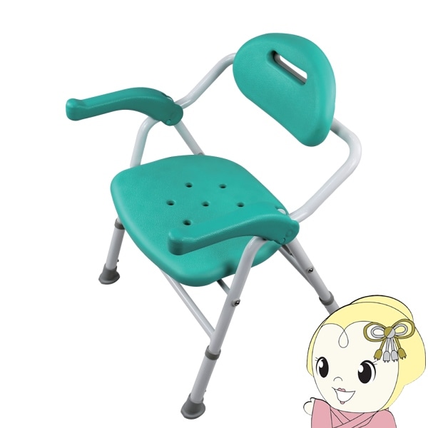 介護用風呂トイレ椅子 折りたたみ式 青色 アルミ製 肘掛はね上げ可