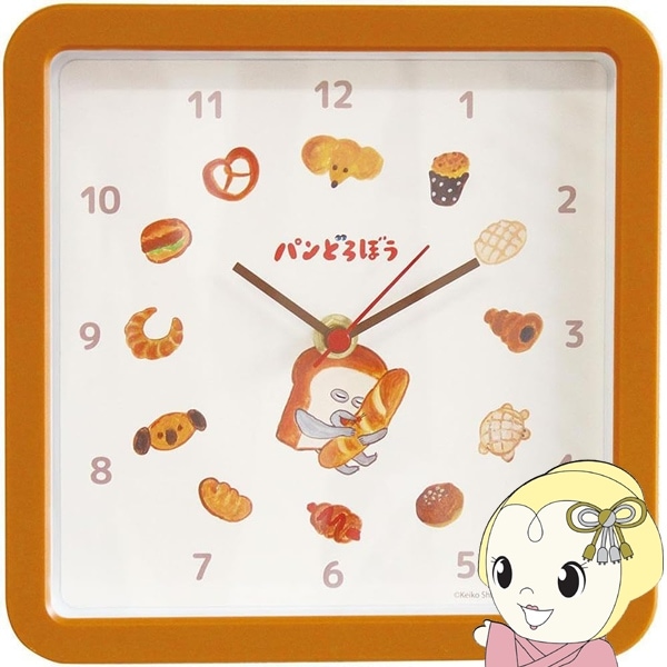 壁掛け時計 パンどろぼう スクエアウォールクロック ブラウン