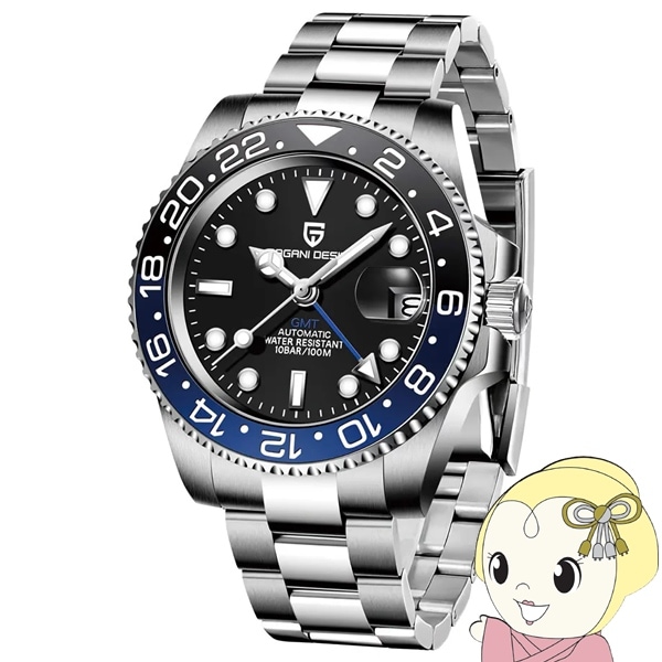 PAGANI DESIGN GMT自動巻き時計 黒文字盤 赤×黒ベゼル 腕時計 メンズ