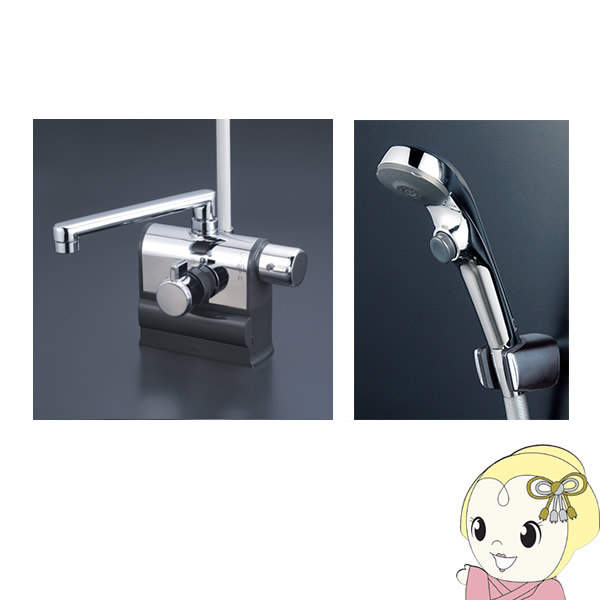 KVK 浴室用 KF3008RSJ デッキ形サーモスタット式シャワー　右ハンドル仕様 KVK デッキ形サーモスタット式シャワー 右ハンドル仕様 (伸縮自在パイプ付) KF3008RSJ 白