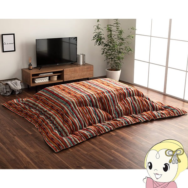 こたつ布団 長方形 イケヒコ 日本製 シェニール ストライプ調 カラフル エスニック ブルー  IKE-7801059 こたつ布団 長方形 イケヒコ 日本製 シェニール ストライプ調 カラフル