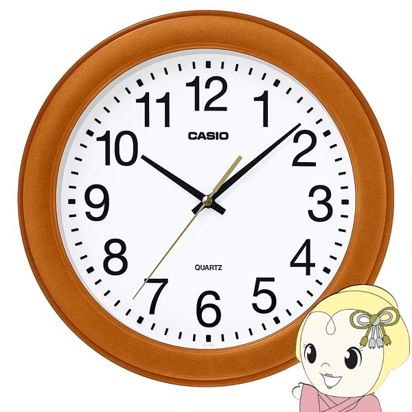 掛け時計 ブラウン アナログ 木目 29.5cm 静音 連続秒針 白木 IQ-136