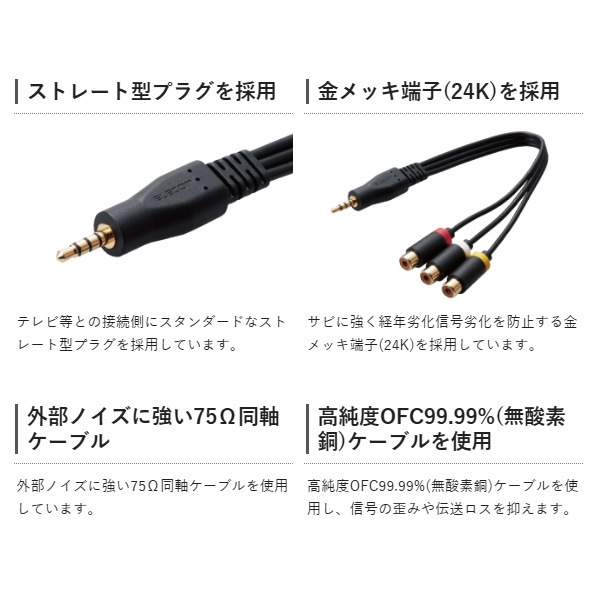 ���ȥ졼�ȷ��ߥ˥ץ饰��4�ˡ�RCA�ԥ󥸥�å��Ѵ������֥� ELECOM ���쥳�� DH-MWRYF015BK�������̡�