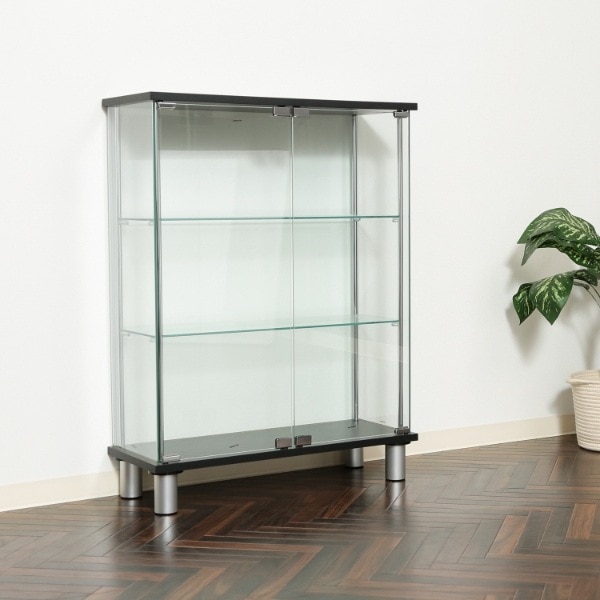 新品】ブラック 3段ワイド 棚 コレクションケース ガラス フィギュア