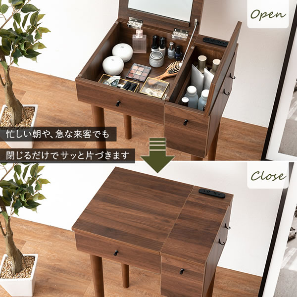 ドレッサー 鏡台 化粧台 ホワイト ミラー 2WAY デスク 収納 組立式 2口