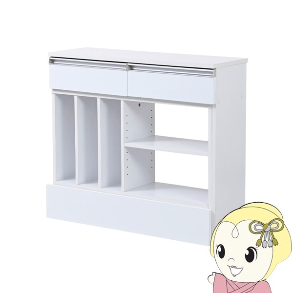 オープンラック 白 カウンター下収納 スリム マルチデスク 伸縮