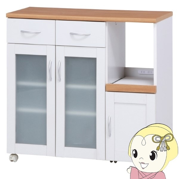 キッチン収納 食器棚 幅90×奥行39.5×高さ89cm ホワイト スライド棚