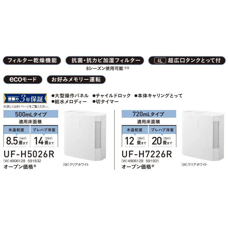予約 9/1発売予定以降]コロナ ハイブリッド式加湿器 UF-H7226R-W UF-H