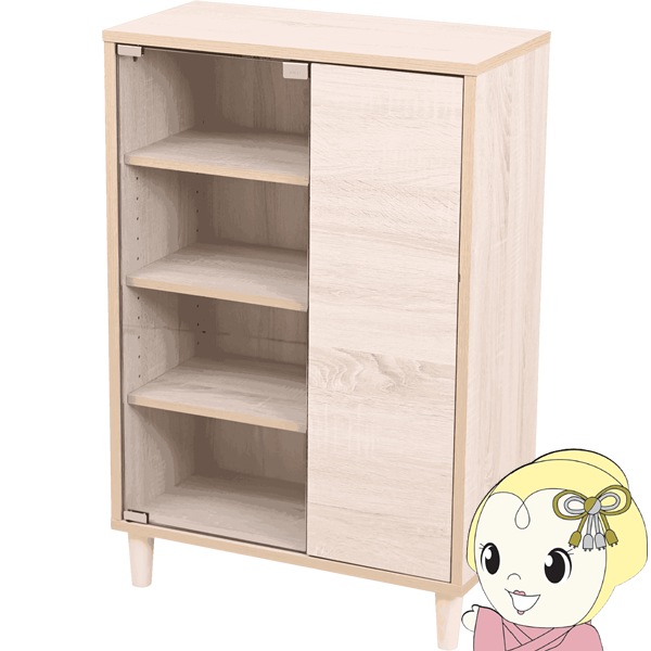 サイドボード 北欧 キャビネット ガラス扉 スリムラック 扉付き 脚付き