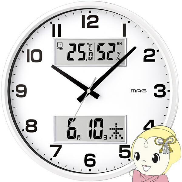 クローム仕上げ アナログ掛時計 在庫あり 掛け時計 温度 湿度 カレンダー アナログ ノア精密 MAG