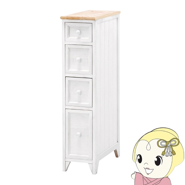 スリムチェスト 幅20cm 4段 白 白家具 フレンチカントリー