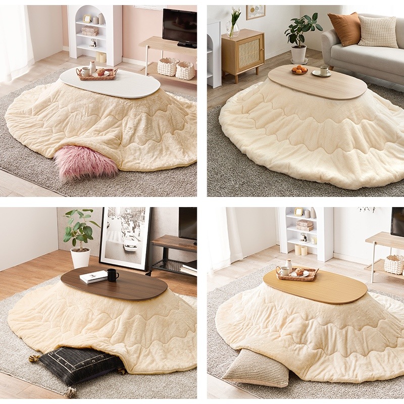 こたつテーブルセット 2点セット こたつ 楕円形 90×50cm こたつ布団 こたつテーブル 折りたたみ カルミナ メレンゲ ホワイトウォッシュ/ベージュ こたつテーブルセット 2点セット こたつ 楕円形 90×50cm こたつ布団