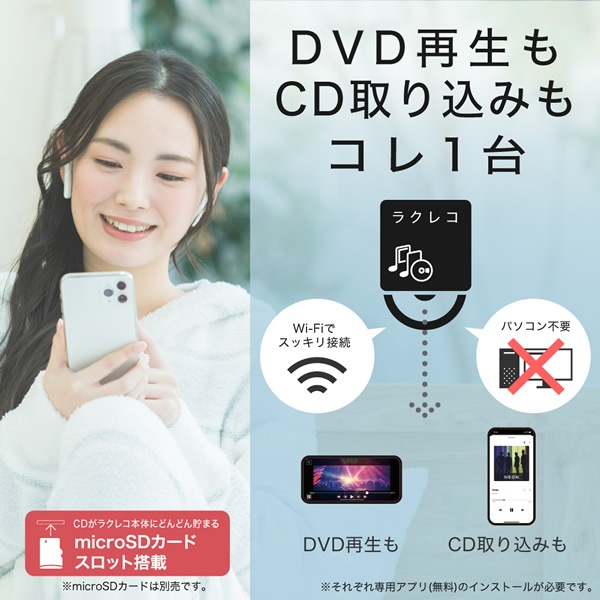 BUFFALO CDスマホ取り込み ラクレコ パソコンがなくても直接スマホにCDを取り込めてすぐ聴けるCD