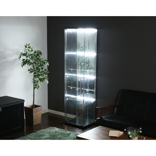 ガラスコレクションケース 4段 背面ミラー付き LED照明 幅42.5cm 奥行