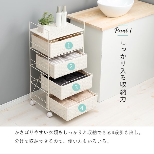 ランドリー ラック 4段 幅40 ワゴン 棚 ボックスタイプ 通気性 大容量