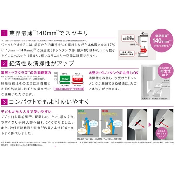 説明書 三菱 JT-MC105J-W ハンドドライヤー