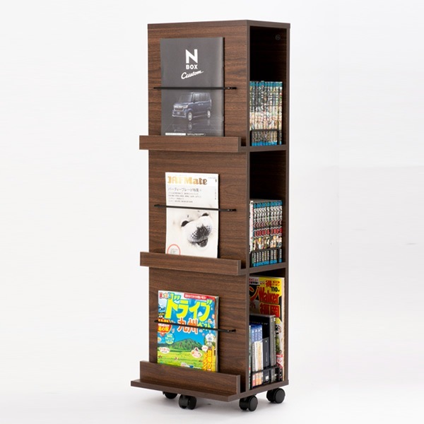 マガジンラック 回転コレクションラック 3段 ブックラック 本棚 雑誌