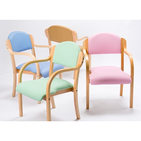 ブルー ダイニングチェア PU 木製 椅子完成品介護チェアイス