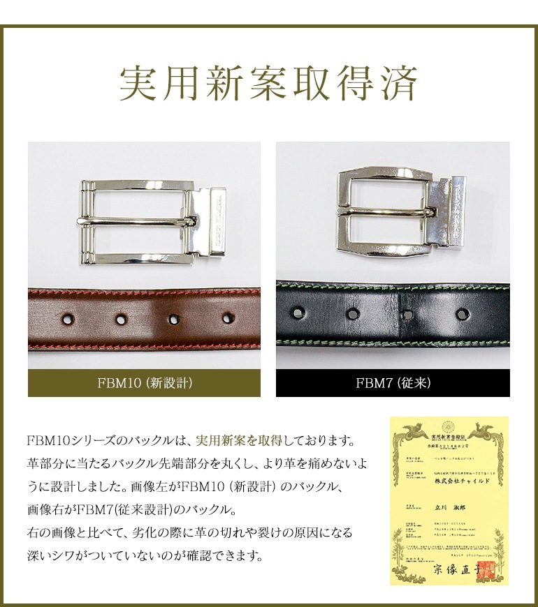 幅3.5cm用 バックルのみ クリップ式ピンバックル ブラス100% 実用新案取得モデル ゴールド