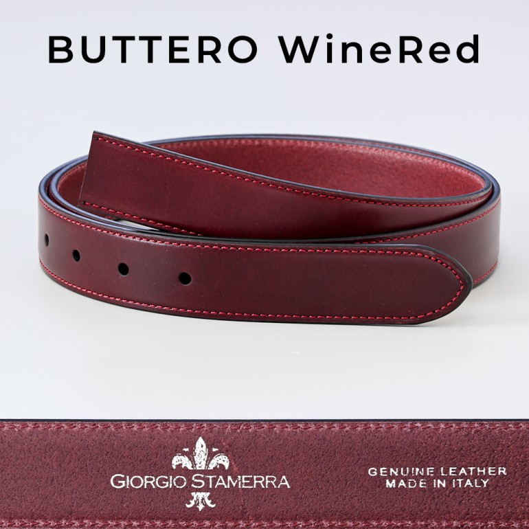 幅3cm ウエスト107cmまで ストリンガ(ズボン用替えベルト) ブッテーロレザー ネロ ワインレッド 名入れ可有料 工賃別売り