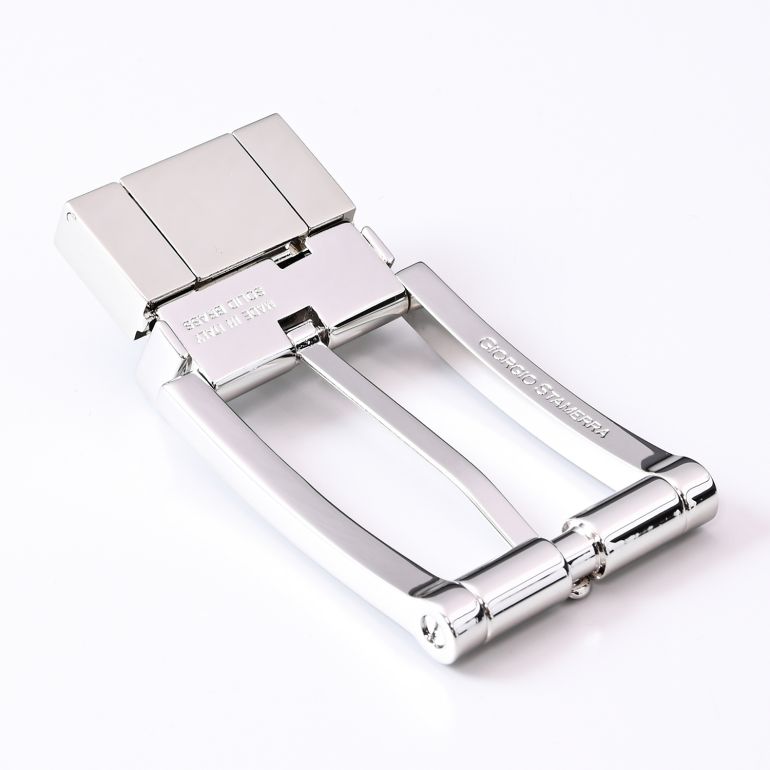 幅3cm用 バックルのみ クリップ式ピンバックル ブラス100% 実用新案取得モデル シルバー 裏ロゴ リバーシブルモデル