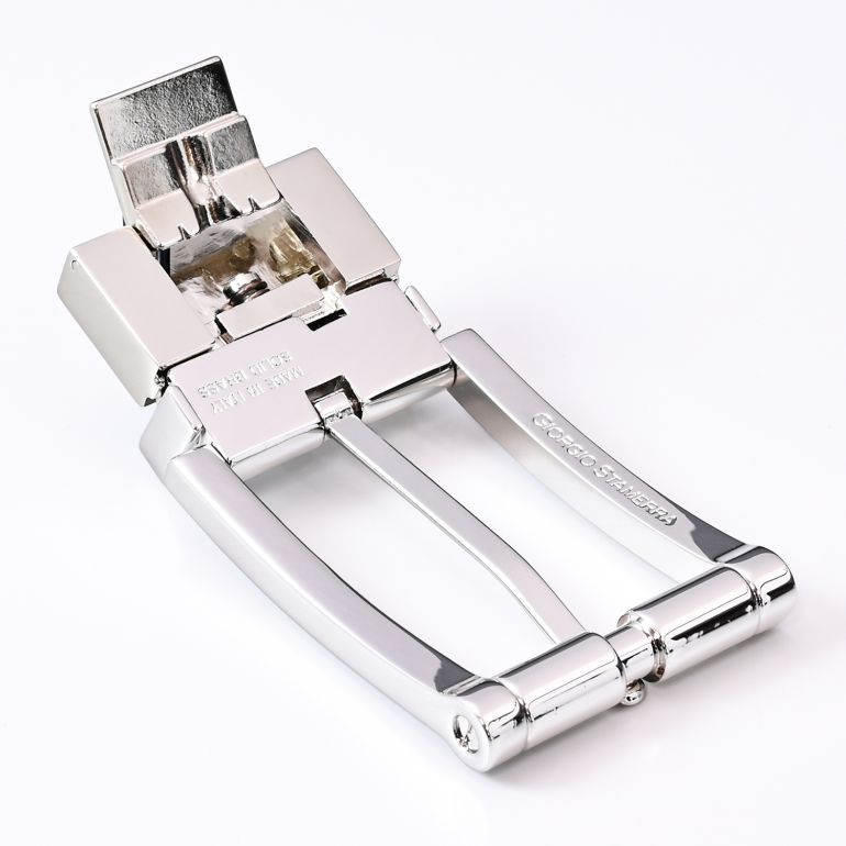 幅3cm用 バックルのみ クリップ式ピンバックル ブラス100% 実用新案取得モデル シルバー 裏ロゴ リバーシブルモデル