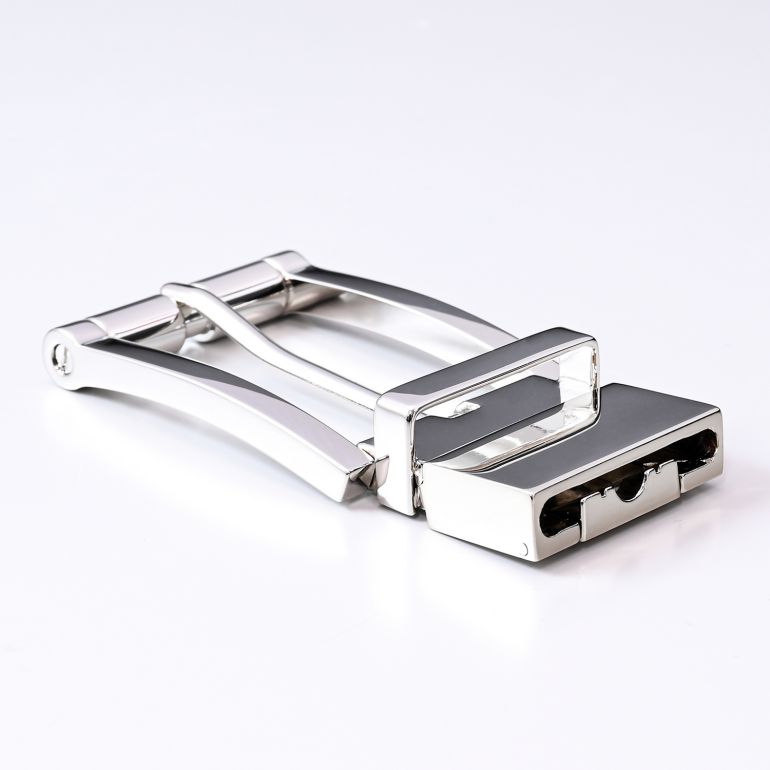 幅3cm用 バックルのみ クリップ式ピンバックル ブラス100% 実用新案取得モデル シルバー 裏ロゴ リバーシブルモデル