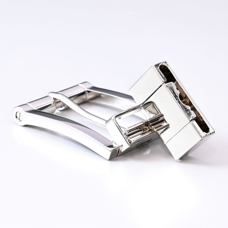 幅3cm用 バックルのみ クリップ式ピンバックル ブラス100% 実用新案取得モデル シルバー 裏ロゴ リバーシブルモデル