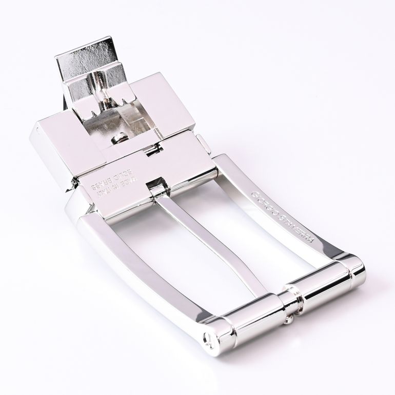 幅3.5cm用 バックルのみ クリップ式ピンバックル ブラス100% 実用新案取得モデル シルバー 裏ロゴ リバーシブルモデル