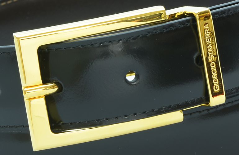 ジョルジオ スタメッラ ベルト カーフレザー グアナコ ブラック ゴールドバックル 幅3cm ウエスト107cmまで対応 ストリンガシステム 名入れ可有料 工賃別売り