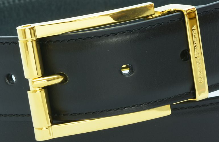 ジョルジオ スタメッラ ベルト ブッテーロ ネロ ゴールドバックル 幅3.5cm ウエスト107cmまで対応 ストリンガシステム 名入れ可有料 工賃別売り